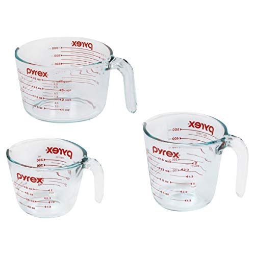 Pyrex Glass Measuring Cup Set 3 Piece Microwave and Oven Safe Clear Kitchen Essential