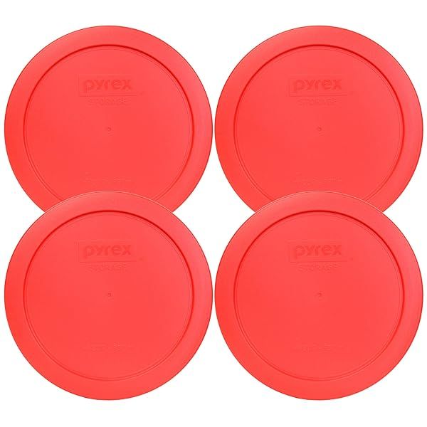 "Pyrex 7201-PC Round Red 6.5" 4 Cup Lid Set - 4 Pack for Glass Bowls"