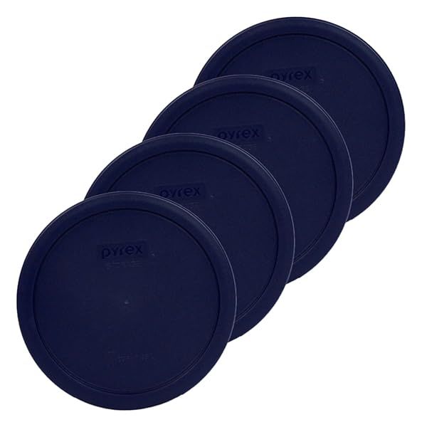 Pyrex Bundle: 4-Piece Set with 7402-PC 6/7-Cup Blue Plastic Food Storage Lids - Durable & Versatile!