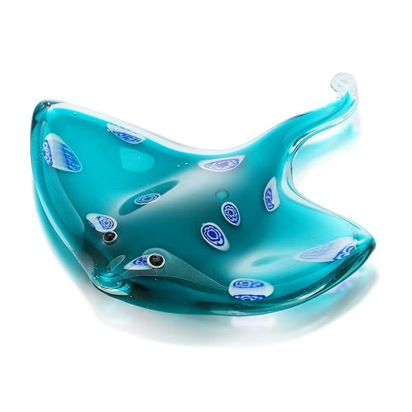 Handmade QFkris Glass Manta Ray Figurine - Cute Crystal Stingray Home Decor