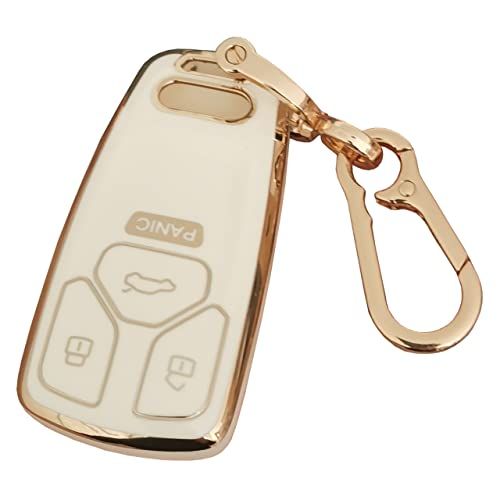 QIXIUBIA for Audi Key Fob Cover Keyless Remote Smart Key Fob Shell with Keychain Fit for Audi A4 Q7 Q5 TT A3 A6 SQ5 R8 S5 Smart Key (White)