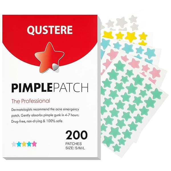 QUSTERE Hydrocolloid Pimple Patches: Cute Star Zit Covers with Tea Tree & Salicylic Acid - 200 Count in 3 Sizes!