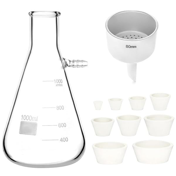 QWORK 1000ML Buchner Funnel Kit with 1L Vacuum Flask and 80mm Borosilicate Glass Filtering Flask for Efficient Filtration