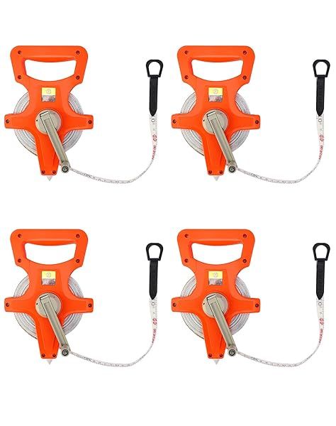 QWORK 1 2" x 100' Fiberglass Tape Measure, 4 Pack Engineer's Open Reel Dual Sided Measure, Orange
