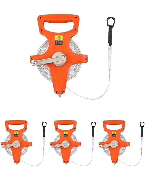 QWORK 1 2" x 164' Fiberglass Tape Measure, 4 Pack Engineer's Open Reel Dual Sided Measure, Orange