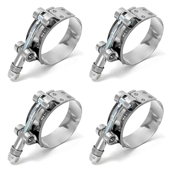 QWORK 1.75 Inch T-Bolt Hose Clamp Stainless Steel 51mm to 57mm for Turbo Intake Intercooler Hose 4 Pack