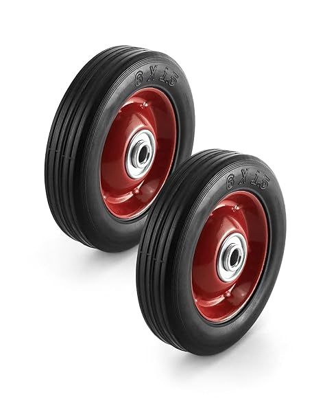 "QWORK 2 Pack 6" Rubber Hand Truck Wheels - 132 lbs Capacity, 1/2" Axle, Premium Ball Bearing"