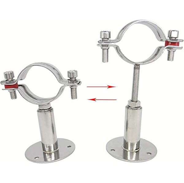 "QWORK 2" Adjustable Wall & Ceiling Mount Pipe Support - Stainless Steel Bracket Clamp for Tubes & Rods"