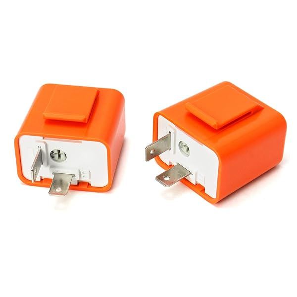 QWORK 2Pcs 2Pin Electronic Turn Signal Flasher Relay for Motorcycle Adjustable LED Hyper Flash Indicator