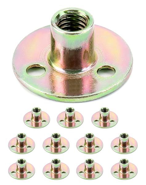 "QWORK 3/8"-16 Iron Plate T-Nut Set - 12 Carbon Steel Flange Insert Nuts for Furniture Hardware"
