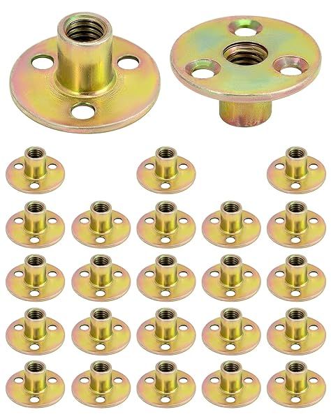 QWORK 3 8"-16 Iron Plate Nut, 25-Piece Set T-nut with Round Base Carbon Steel T-Nuts, Furniture Hardware Flange Insert Female Thread T-Nut