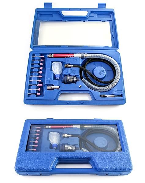 QWORK Air Micro Grinder, 2 Set 1 8" Mini Pencil Polishing Cutting Tool Pneumatic Pencil Die Grinder, 65000 RPM Free Speed