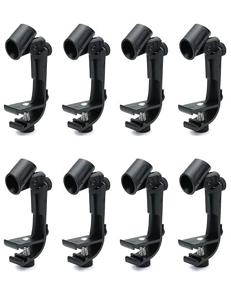 QWORK Drum Microphone Holder, 8 Pack Adjustable Drum Microphone Clip, Ring Mounting Clip Snare Drum Clip Sleeve, Mic Hoop Rim Snare Clamp, Black