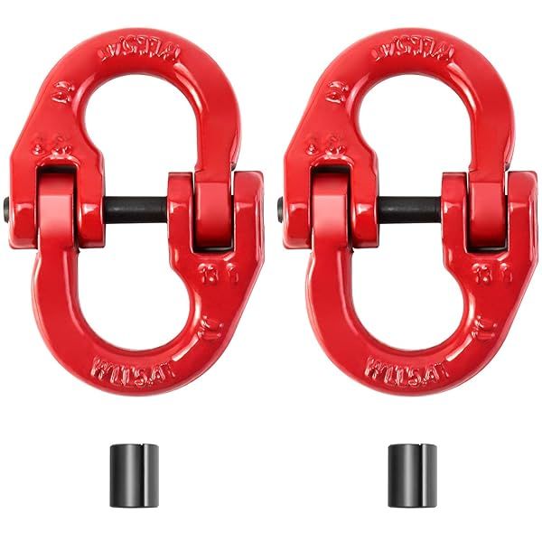 QWORK G80 Alloy Steel Hammerlock Coupling Link 1/2 Inch Red Painted 12000 lbs Working Load Limit 2 Pack