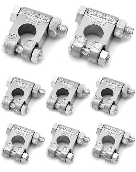 QWORK Military Spec Battery Terminals, 4 Pairs Negative and Positive Top Post Battery Connector for Marine Vehicles, Boats, RVs