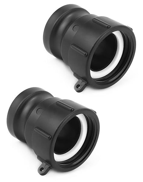 QWORK Poly Fittings, 2 Pack 2" Part A Cam Groove Hose Fitting, 2" Male Adapter x 2" Female Thread, IBC Tote Valve, IBC Tote Fittings, Black
