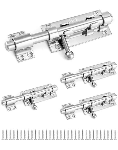 QWORK Sliding Bolt Gate Latch, 4 Pack 6.3" Heavy Duty 304 Stainless Steel Safety Barrel Bolt Door Latches with Padlock Hole and Mounting Screws for