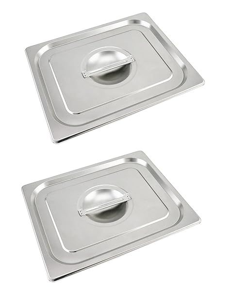 QWORK 2-Pack Stainless Steel Pan Lid with Handle for 1/2 Size Steam Table Pans - Durable & Versatile Cover
