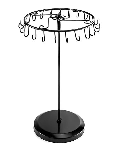 QWORK Spinning Jewelry Tree Display Stand - 23 Hook Organizer in Black for Easy Access & Stylish Storage