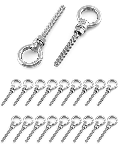 QWORK Threaded Eyebolts, 20 Pack 1 4" x 2" Long 304 Stainless Steel Marine Grade Shoulder Eye Bolt