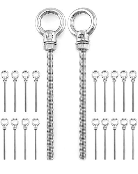 QWORK Threaded Eyebolts, 20 Pack 1 4" x 4" Long Stainless Steel Marine Grade Shoulder Eye Bolt M6