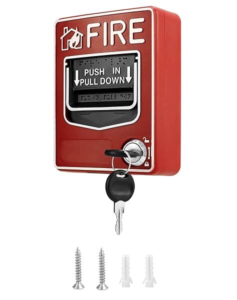 QWORK Wired Emergency Fire Alarm Station, Dual Action Manual Call Point Fire Alarm Panic Button 9-28VDC with 2 Keys