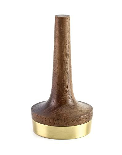 QWORK Wooden Ring Holder: Elegant Black Walnut Jewelry Display with Brass Stand - Perfect Wedding & Anniversary Gift
