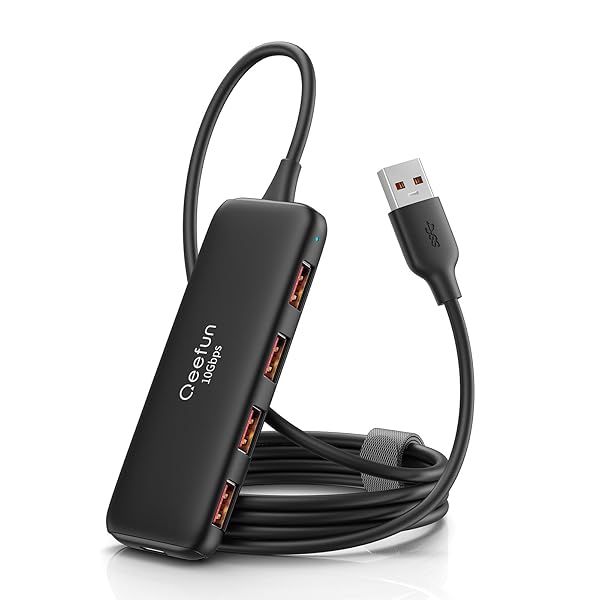 Qeefun 10Gbps USB 3.2 Hub with 4 Data Ports and Type-C Power Port for PC Laptop iMac Mac Mini Dell XPS and More