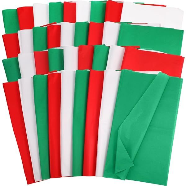 Qilery 600 Sheets Christmas Wrapping Tissue Paper Bulk Green White Red for Gift Bags Boxes Packaging Weddings Birthday Party Arts Crafts DIY