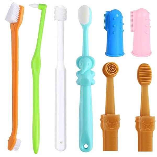 Qubccum 8 Pack Small Dog and Cat Toothbrush Kit with 360 Degree Design and Ultra Soft Bristles for Effective Pet Dental Care