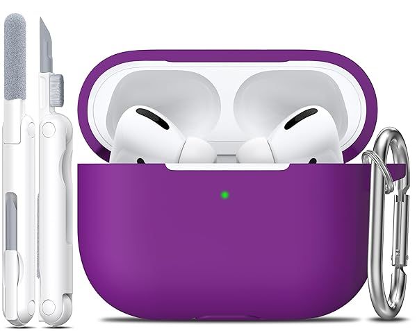 Rfun AirPods Pro Case Soft Silicone Cover with Cleaner Kit Keychain Violet for 1st 2nd Generation Accessories for Men Women