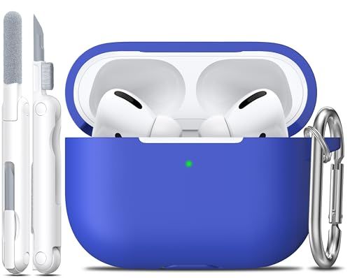 Rfun AirPods Pro Case Soft Silicone Cover with Cleaner Kit Keychain Blue for 1st 2nd Generation Accessories for Men Women