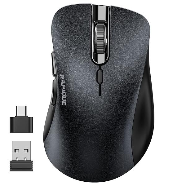 RAPIQUE Wireless Mouse 24G Silent Computer Mice with USB Receiver Type-C Adapter Portable Optical Mouse for Laptop PC Desktop MacBook