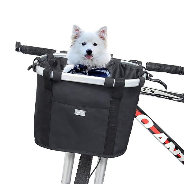 RAYMACE Dog Bike Basket: Folding Handlebar Carrier for Easy Install & Quick Release - Perfect for Cycling Picnics!