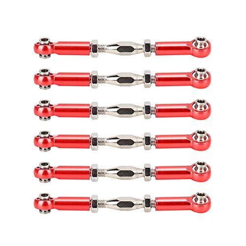 6Pcs Adjustable RC Pull Rods - Aluminum Turnbuckle Links for Hobby Cars (Red) | Front/Rear Upper Link Set