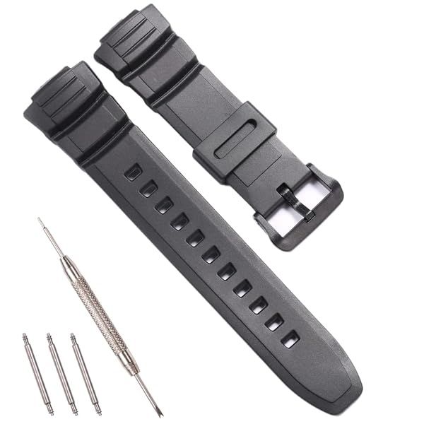 RCNZWQB Waterproof Resin Watch Band for Casio MCW-100H & WS-220 - 16mm Men's Black Rubber Strap