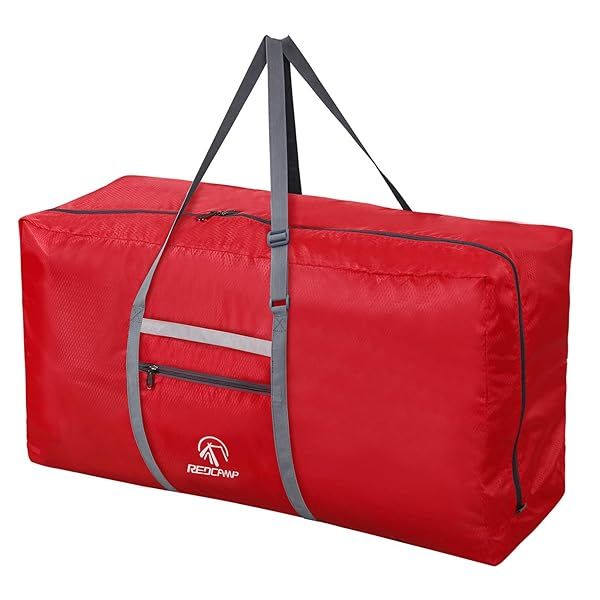 REDCAMP Extra Large 100L Foldable Duffle Bag Lightweight Travel Bag with Adjustable Strap for Men and Women Red
