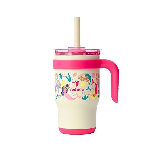 Coldee Kids Tumbler 14 Oz with Lid and Straw Insulated Travel Mug Spill-Proof Sweatproof Stainless Steel BPA-Free Pink Mermaid