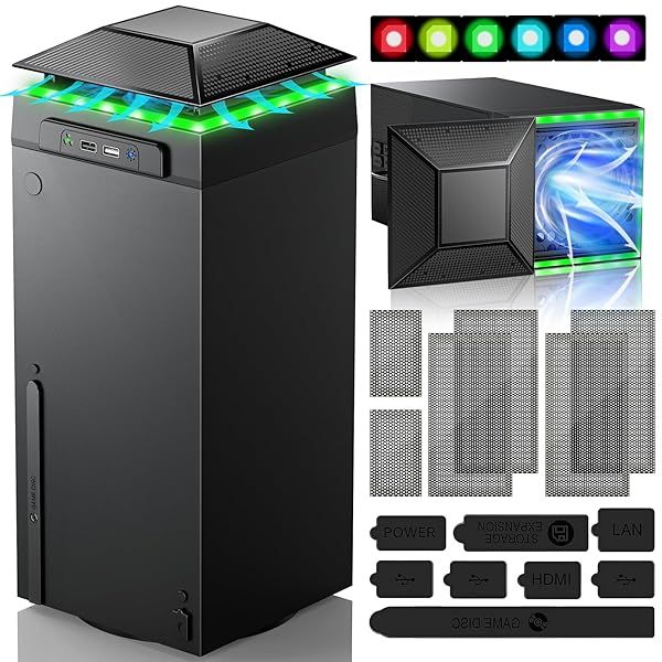 RGB Cooling Fan for Xbox Series X with Dust Filter and 7 LED Modes Auto Speed Adjustment and Independent Touch Switch