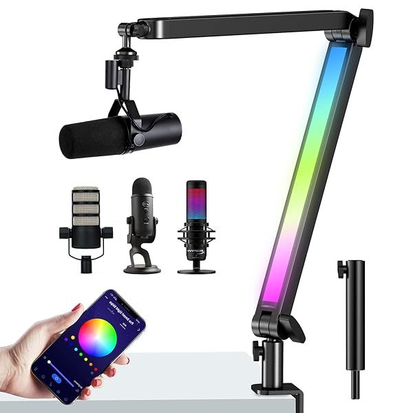 RGB Mic Boom Arm for Fifine, HyperX QuadCast 1 2 QuadCast S SoloCast, Shure SM7B MV7, Blue Yeti, Rode, Shure, Razer, Gaming Mic and Most Microphones