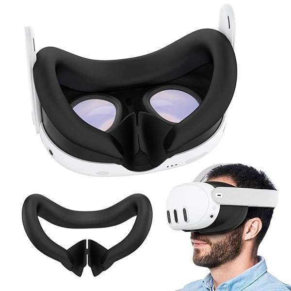 RGEEK Silicone Face Cover for Quest 3 - Sweat-Proof, Washable, Non-Slip Nose Pad Accessory (Black)