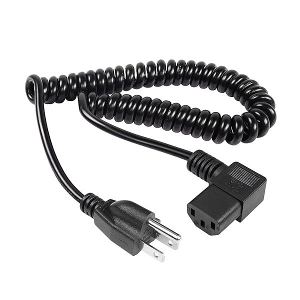 RIIEYOCA Right Angle 3 Prong Power Coiled Cord,90 Degree 18AWG NEMA 5-15P to IEC 320 C13 10A 150V TV Power Spring Cable for Computer, PC, Desktop,