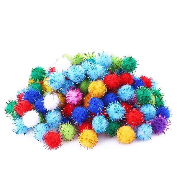 RIMOBUL 100PCS 1.5 INCH Extra Large Sparkly Cat Toy Balls Glitter Chase Pom Pom Balls for Cats