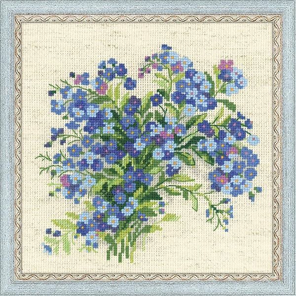 RIOLIS - Forget Me Nots 1496, Floral Cross Stitch Kits 7,87" x7,87, Cross Stitch Kits for Beginners & Advanced, Crossstitching Kits Adult, Counted Stitching Kits, Flowers Embroidery Kit