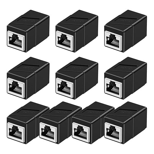 10 Pack RJ45 Couplers - Ethernet Adapters Female to Female for Cat5e/Cat6/Cat7/Cat8 - Network Cable Extenders (Black)