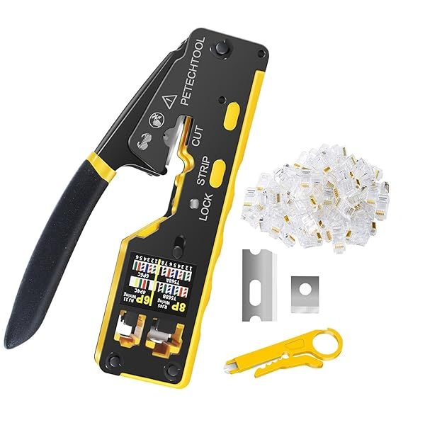 RJ45 Crimp Tool Pass Through Cat5e Cat6 Ethernet Crimping Tool All-in-one Crimper Cable Stripper Cutter For RJ45 Connectors And RJ11 RJ12 Standard
