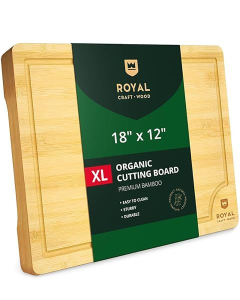 "Extra Large Bamboo Cutting Board with Juice Groove - Perfect for Meal Prep & Charcuterie (18x12") | Royal Craft Wood"