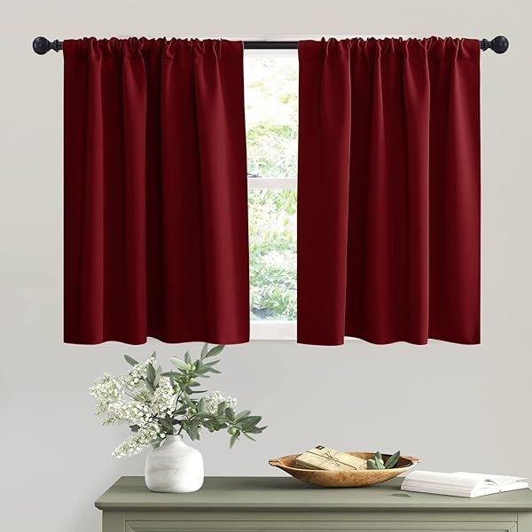 RYB HOME Burgundy Red Blackout Curtains for Half Window Kitchen Thermal Insulated 42 x 36 inches 2 Panels Ideal for Bedroom Living Room