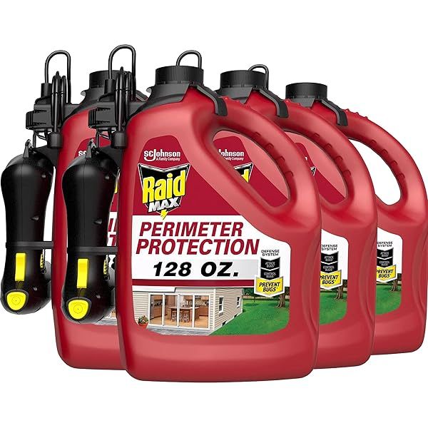 Raid Max Perimeter Protection Starter Kit: 128 oz Bug Spray for 15 Insects - Indoor & Outdoor Use, Pack of 4
