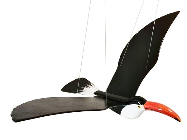 WitnyStore 24" Black Orange White Toucan Wooden Flying Bird Mobile Kinetic Hanging Sculpture for Adult Collectors Handcrafted Room Decoration Display